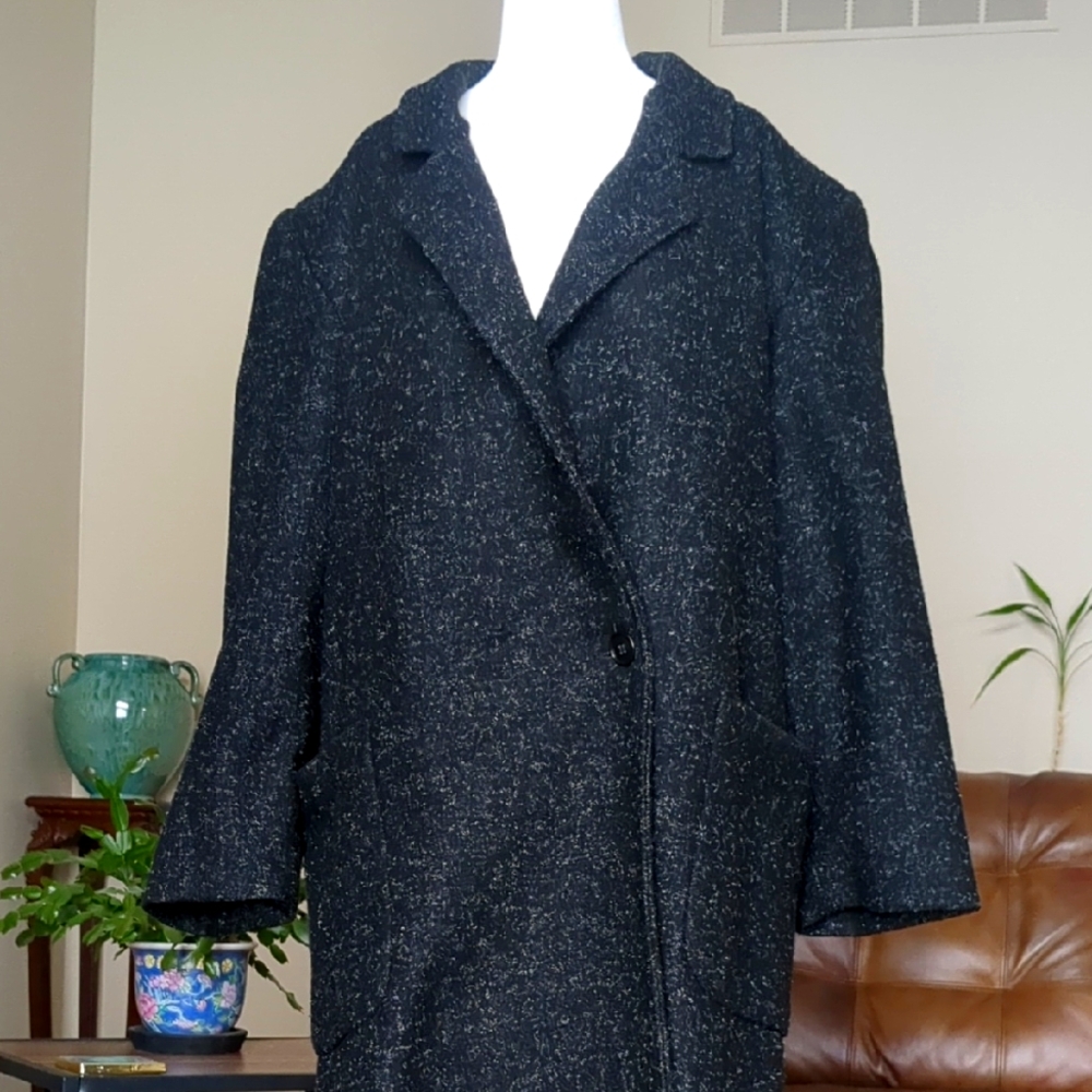 Vintage DASH Wool Trench Coat Black Gray size 40